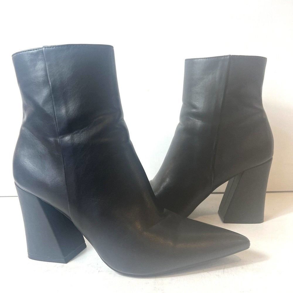 Madden Girl Fashion Boots Black Faux Leather Womens 9.5M Square Heel Pointed Toe - Picture 1 of 12